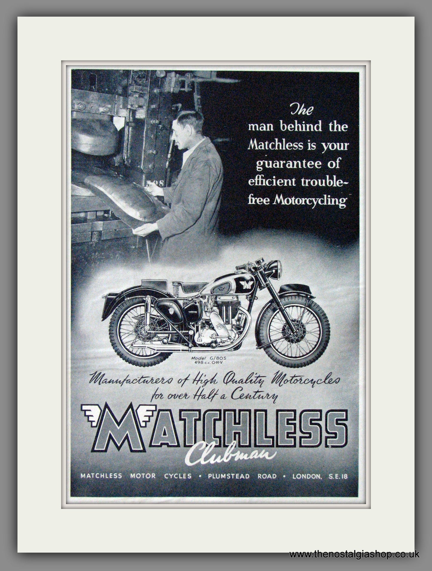 Matchless G80S 500cc Motorcycle. 1950 Original Advert. (ref AD52342)