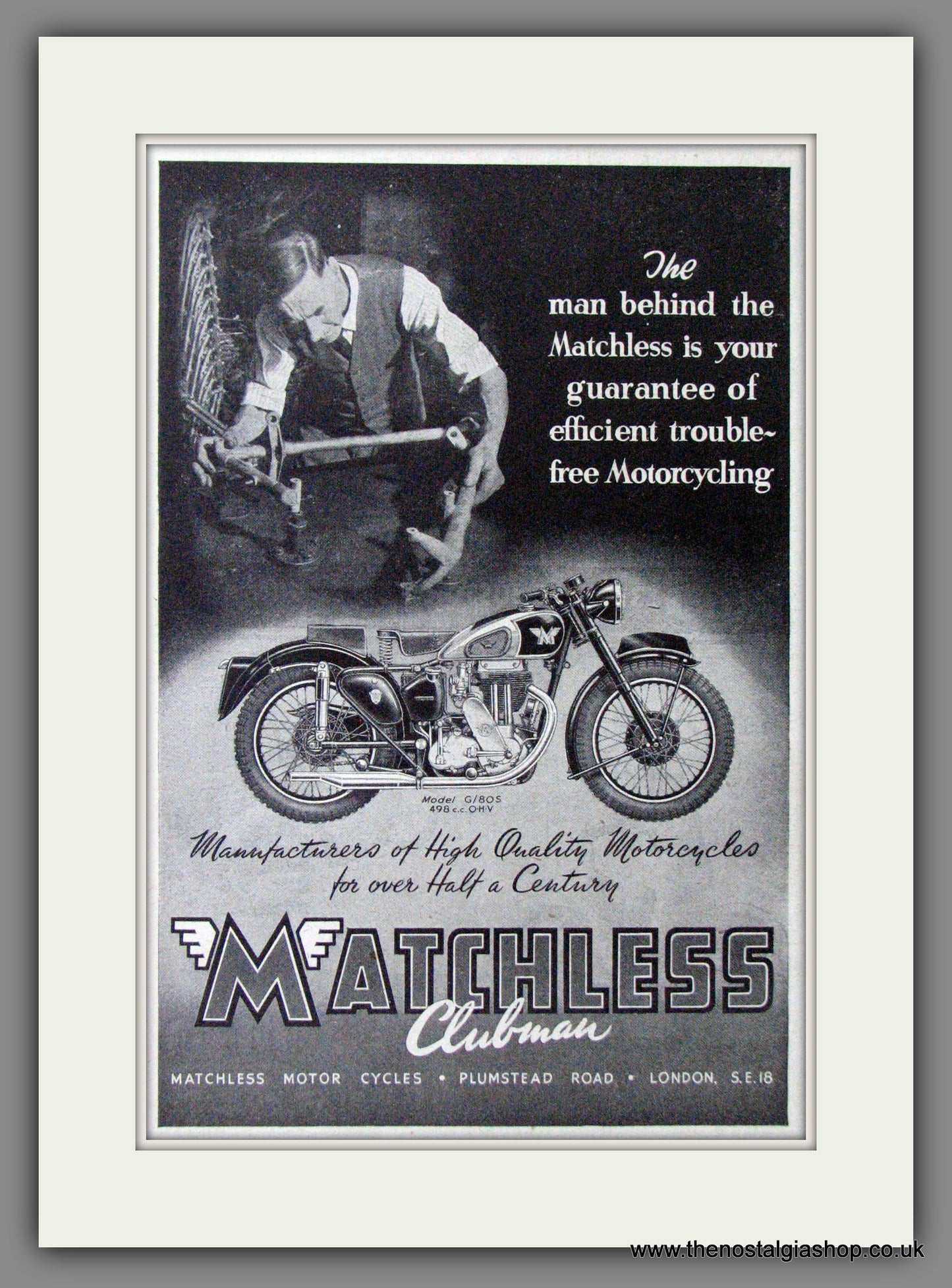 Matchless G80S 500cc Motorcycle. 1950 Original Advert. (ref AD52343)
