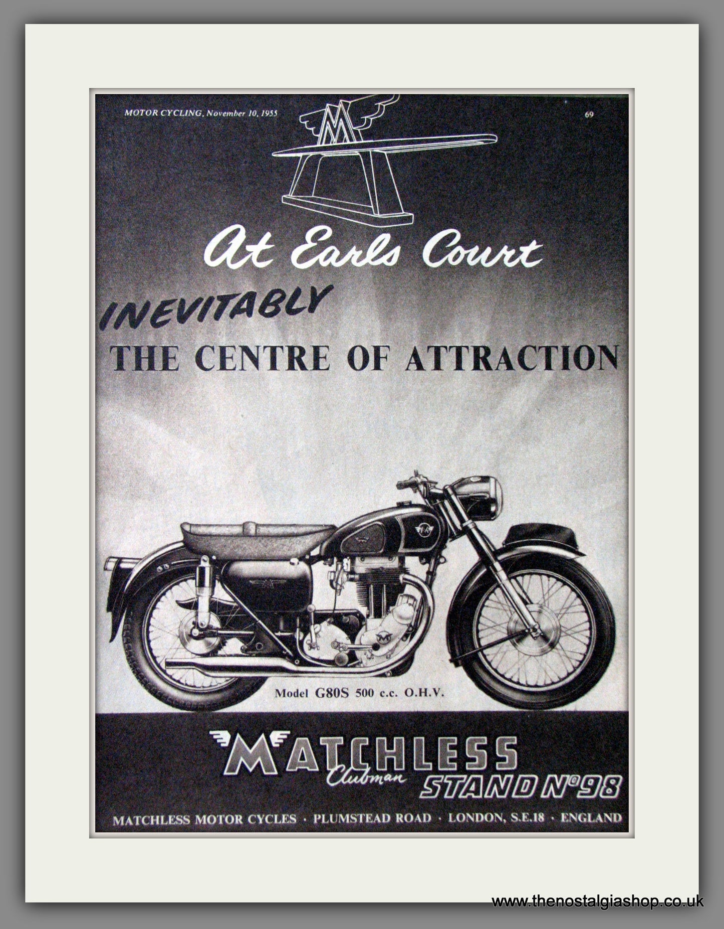 Matchless G80S 500cc Motorcycle. 1955 Original Advert. (ref AD52414)