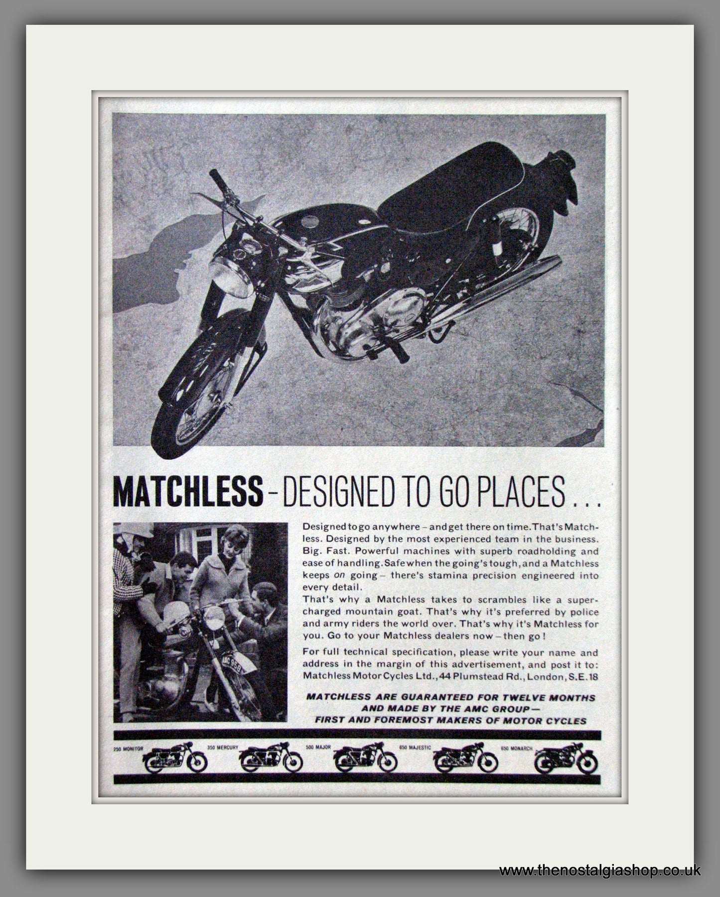 Matchless Motorcycles Designed To Go Places. 1964 Original Advert. (ref AD52422)