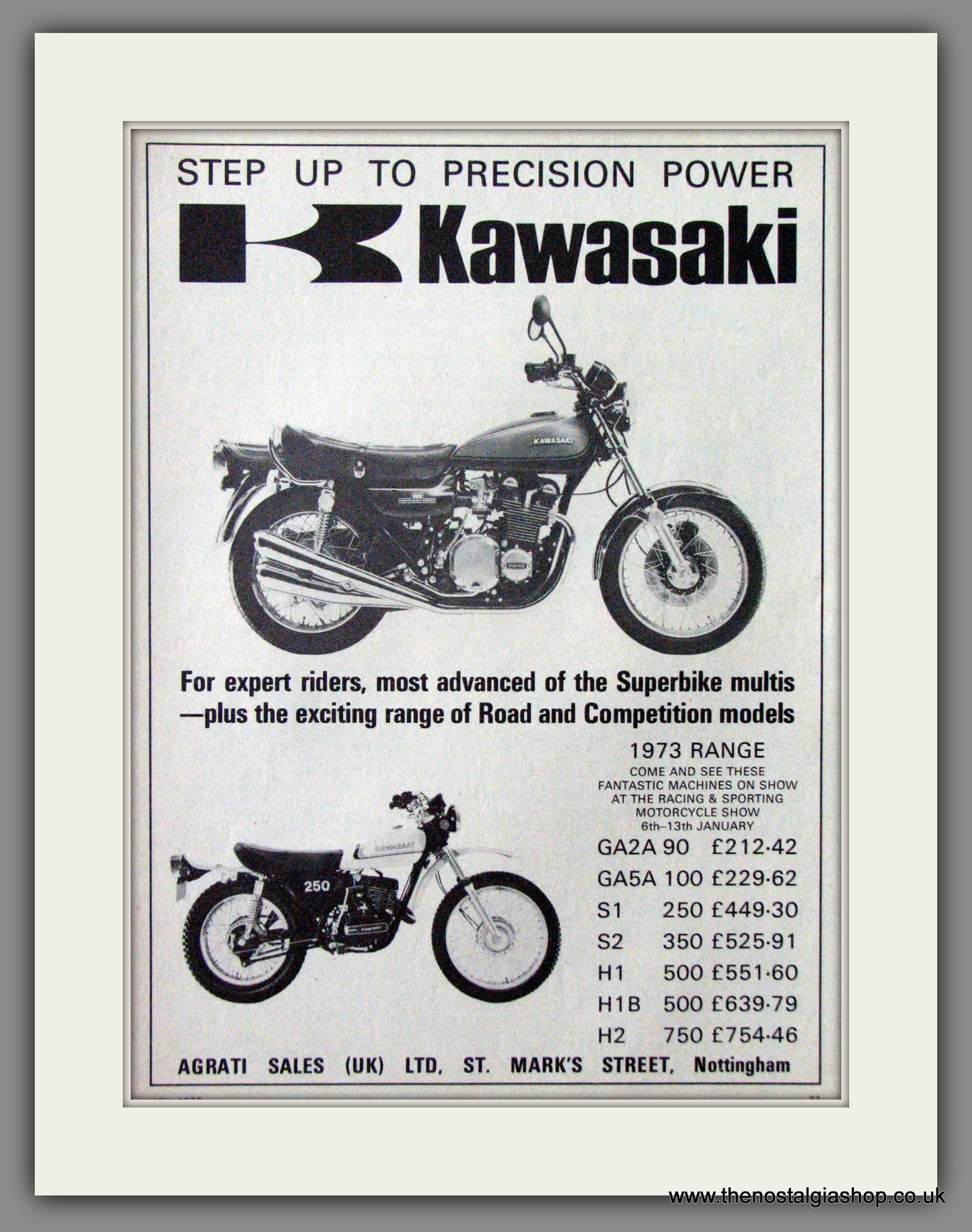 Kawasaki 1973 Range of Motorcycles. 1973 Original Advert. (ref AD52448)
