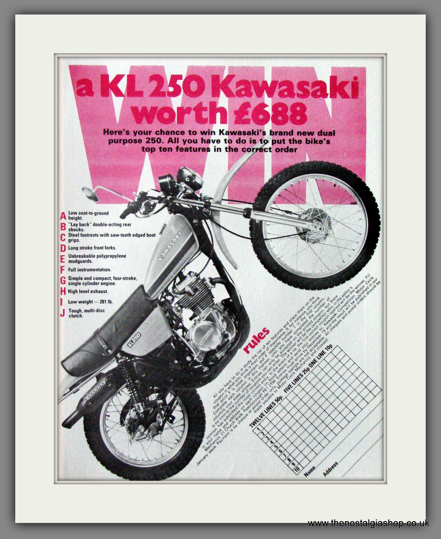 Kawasaki KL250 Motorcycle. 1977 Original Advert. (ref AD52451)