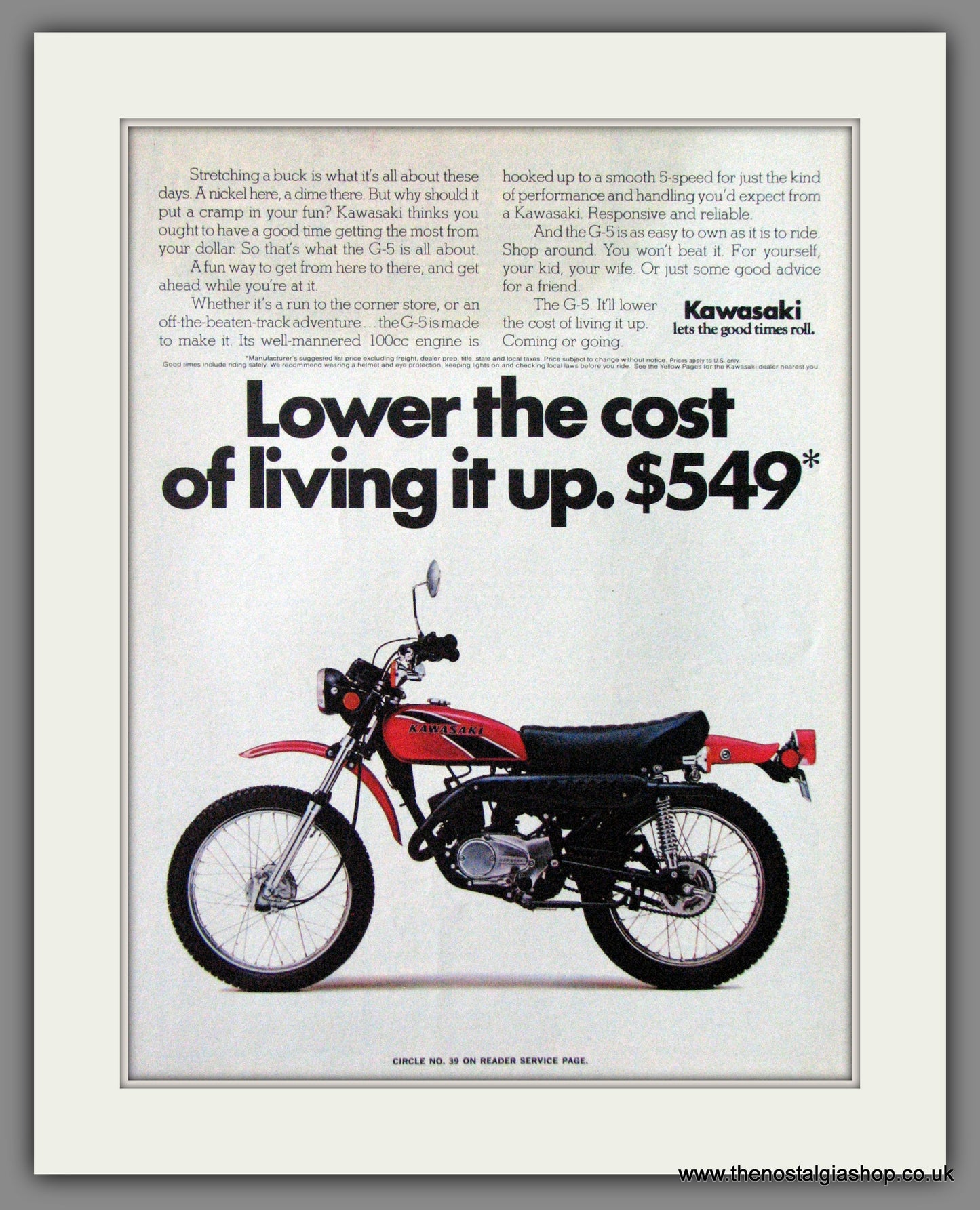 Kawasaki 100cc G-5 Motorcycle. 1975 Original Advert. (ref AD52458)