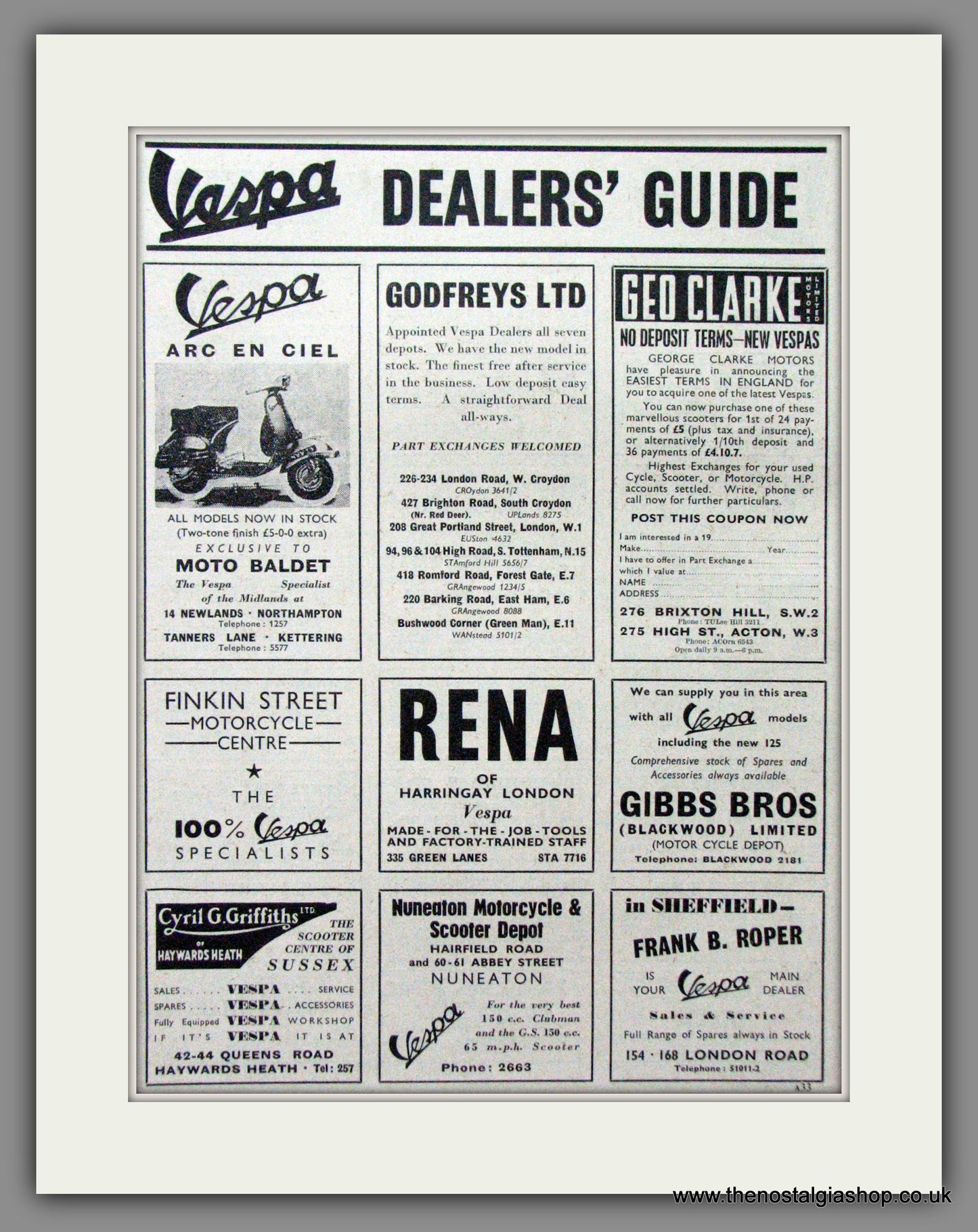Vespa Dealers Guide. Pair of Original adverts 1959 (ref AD52481)
