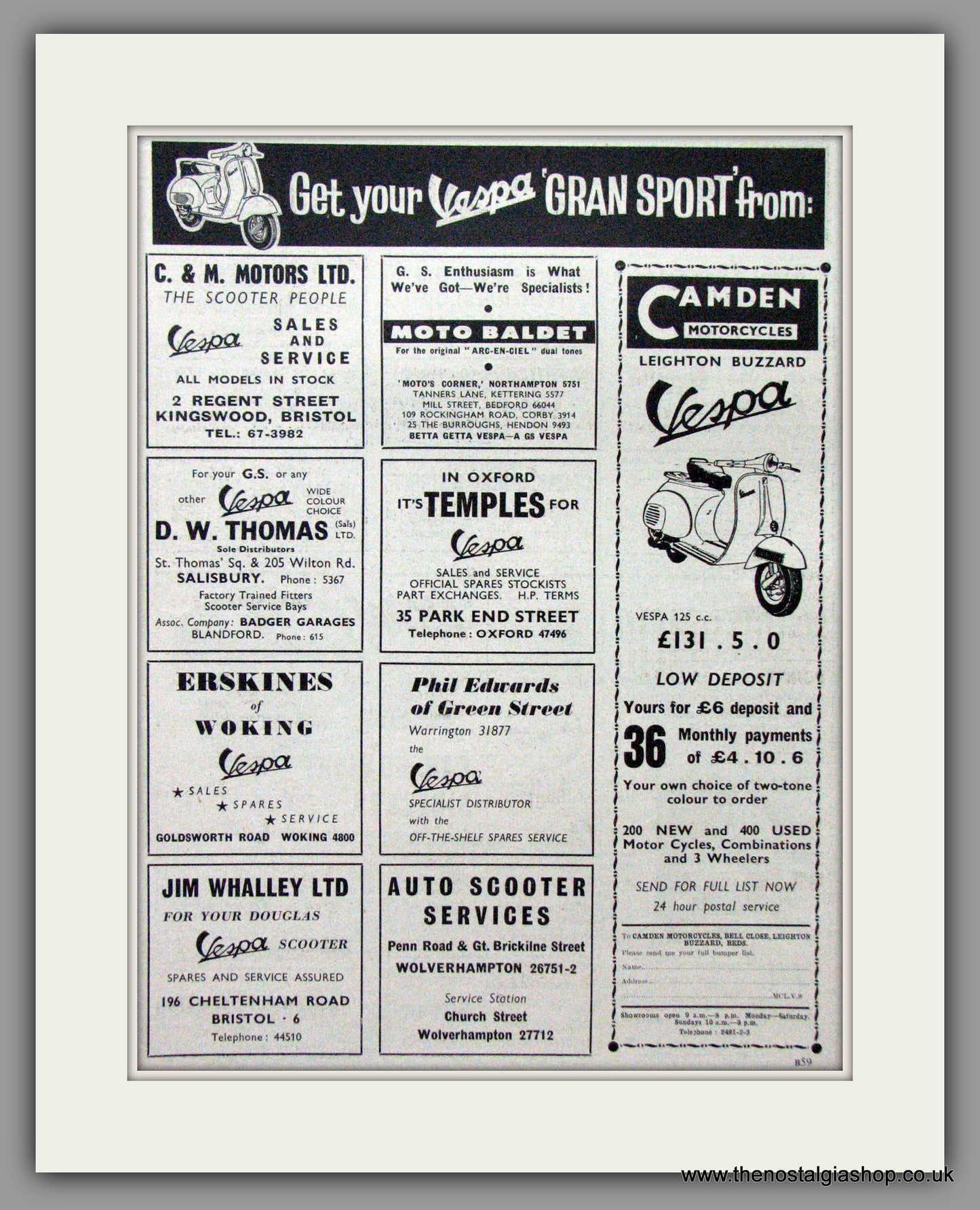 Vespa Gran Sport Dealers Guide. Pair of Original adverts 1960 (ref AD52482)