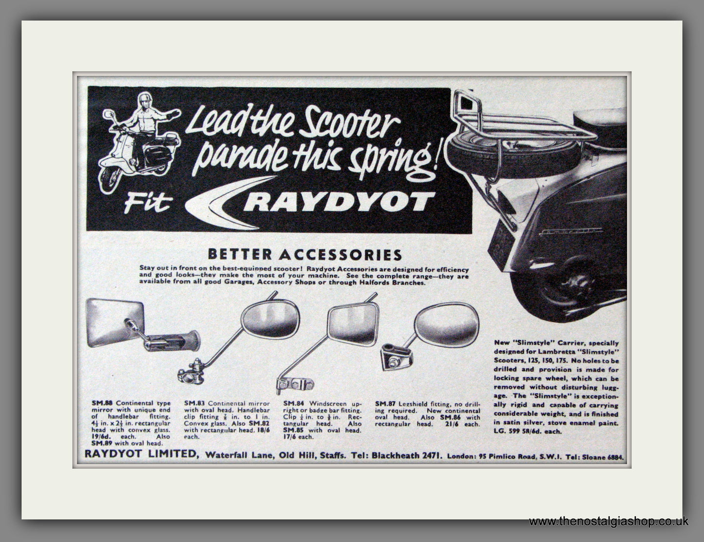 Raydyot Scooter Accessories. Original advert 1963 (ref AD53172)