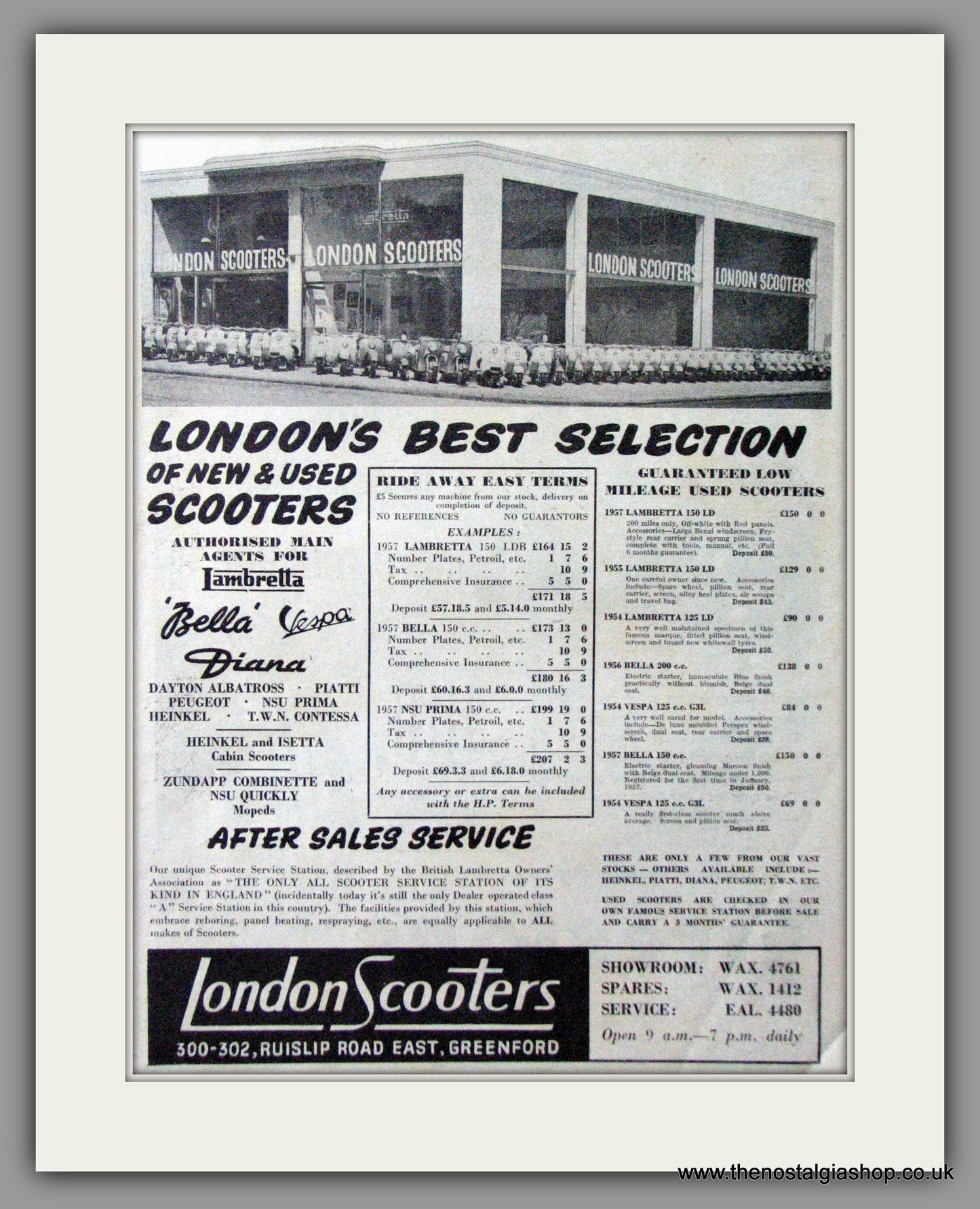 London Scooters. Dealers and Agents. Original advert 1957 (ref AD53181)