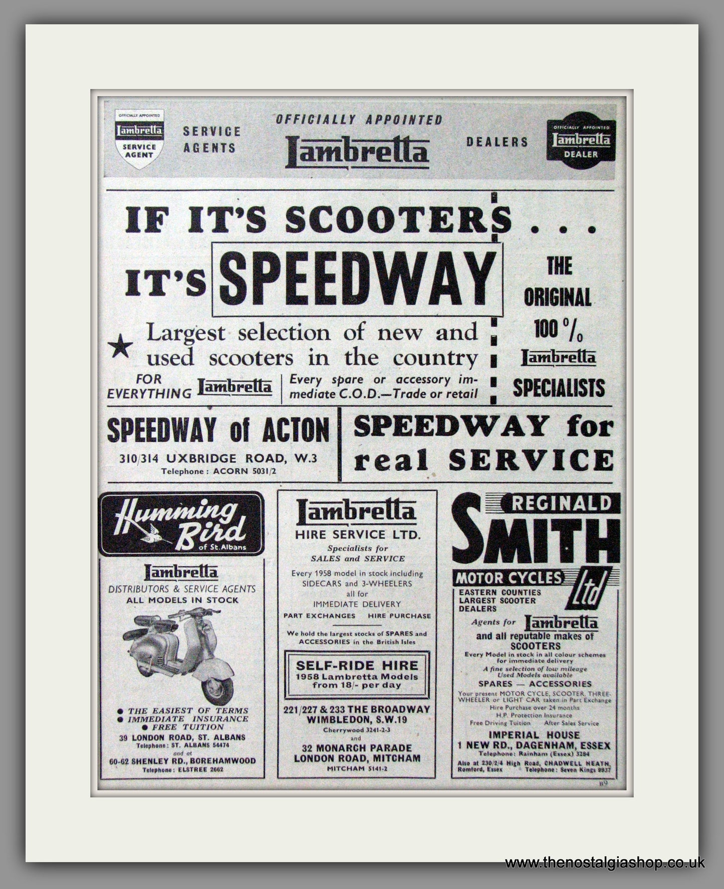 Lambretta Service Agents and Dealers. Original advert 1958 (ref AD53183)