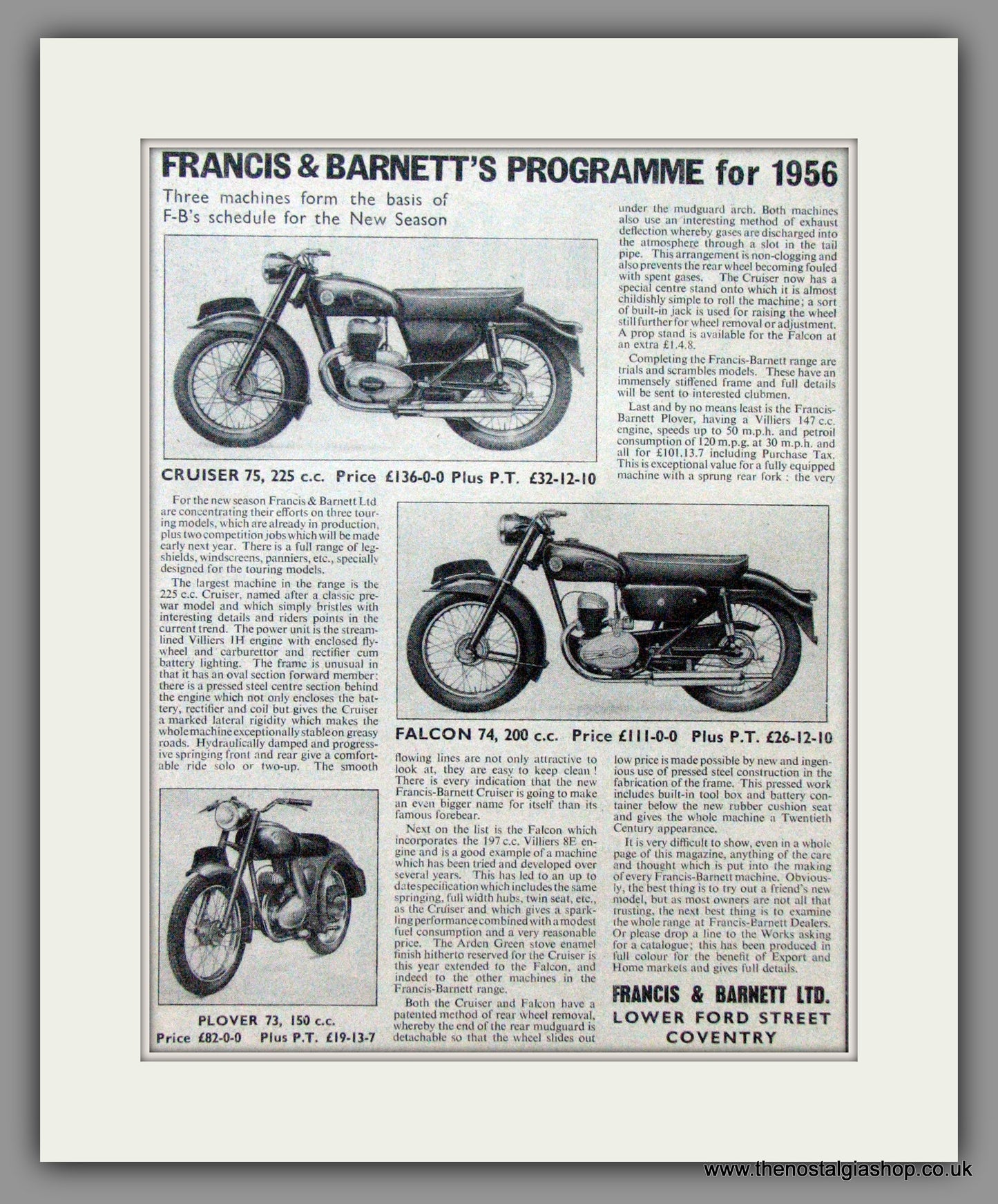 Francis-Barnett. Programme for '56. Original Advert 1955 (ref AD52942)