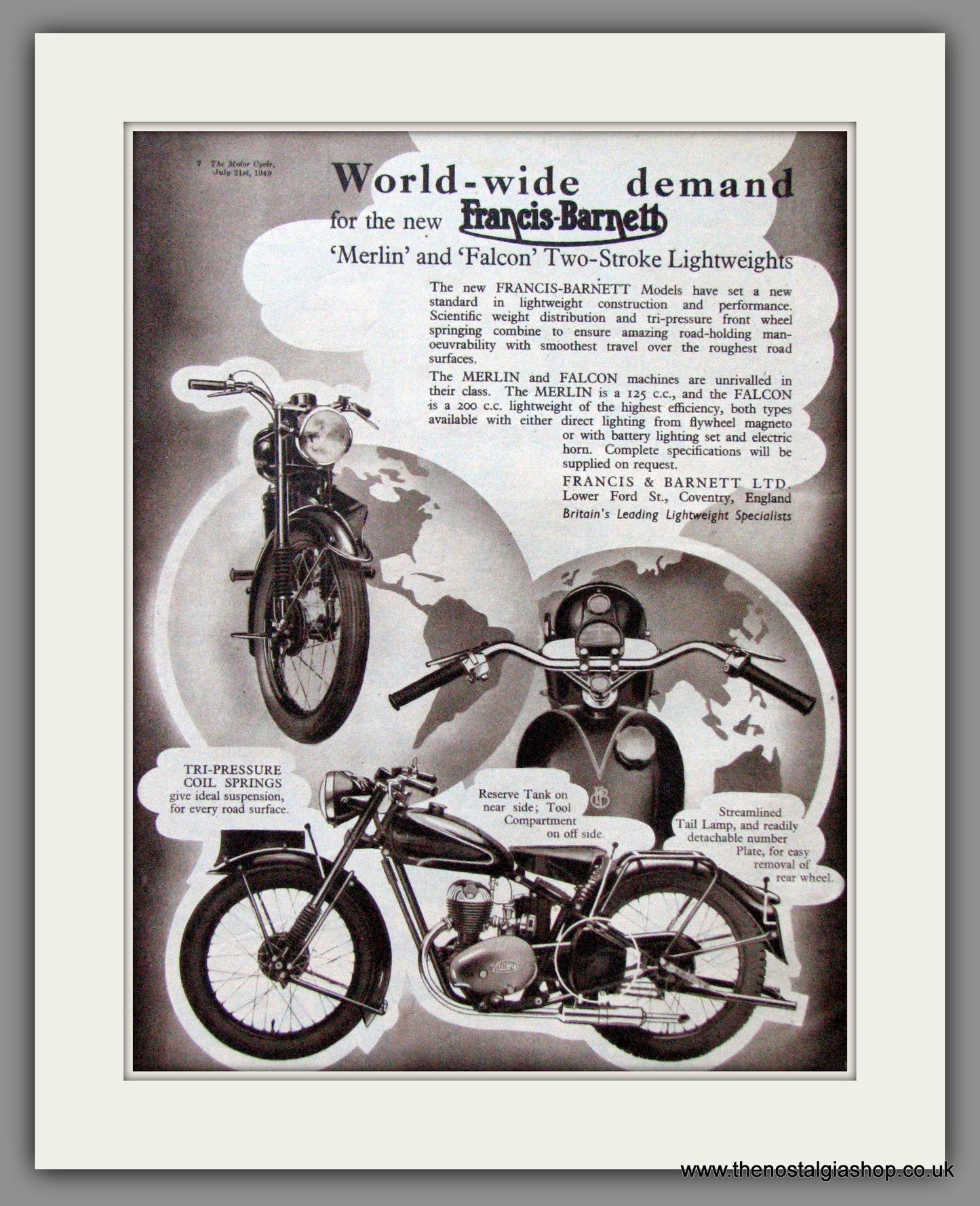 Francis-Barnett. Merlin & Falcon. Original Advert 1949 (ref AD52943)