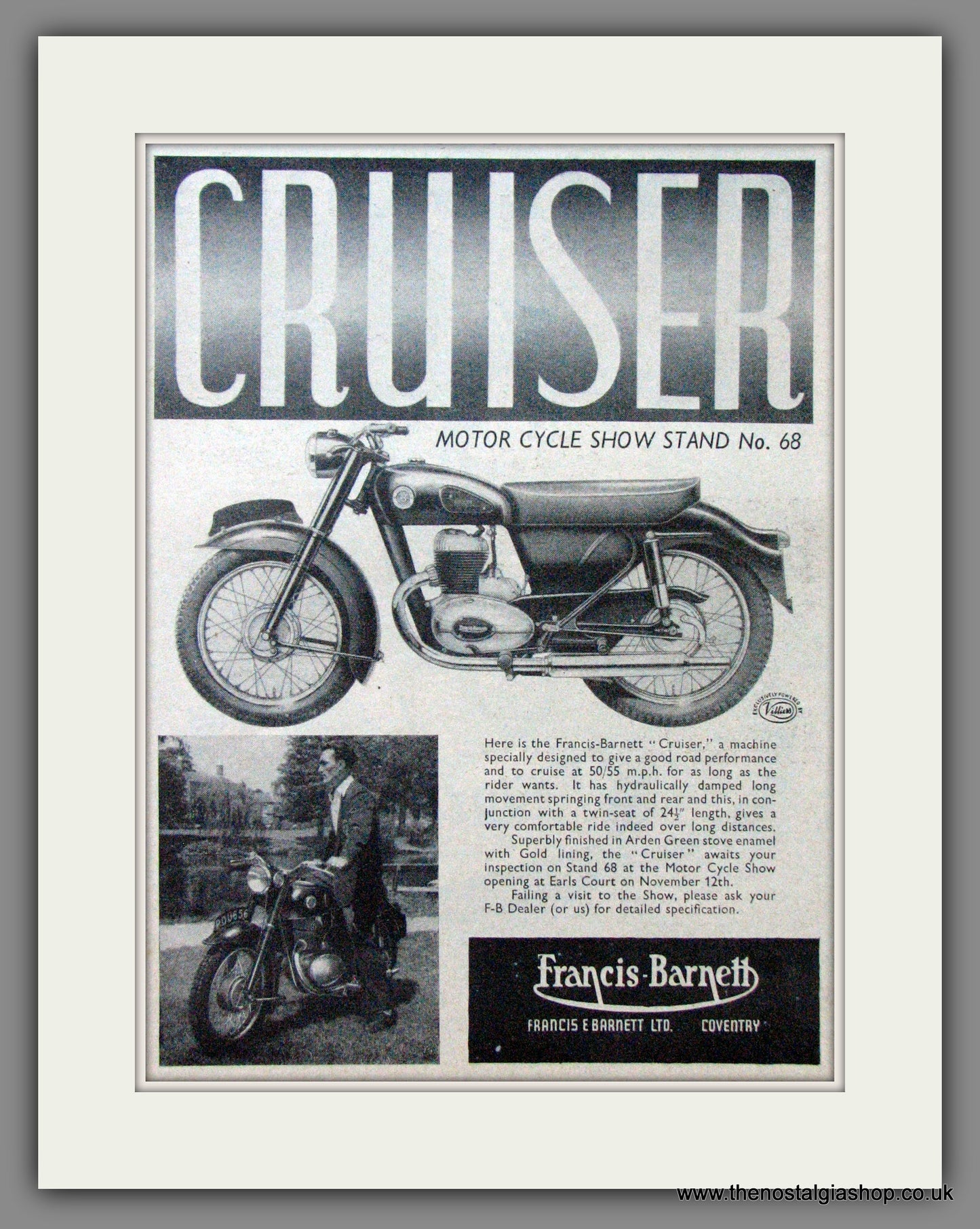 Francis-Barnett. Cruiser 225cc. Original Advert 1955 (ref AD52946)