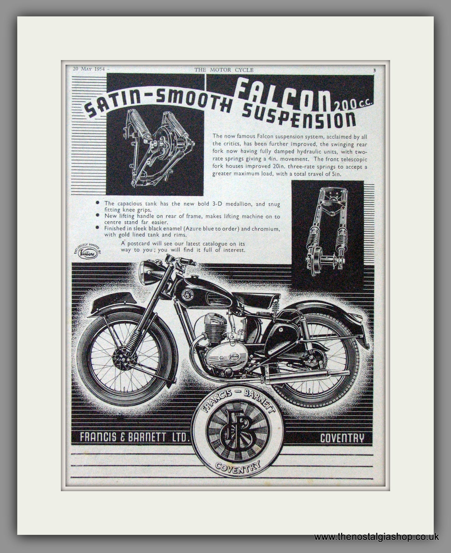 Francis-Barnett. Falcon 200cc. Original Advert 1954 (ref AD52947)