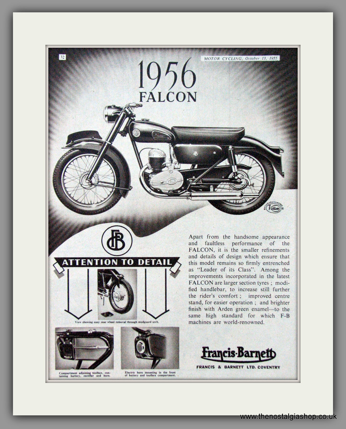 Francis-Barnett. Falcon 200cc. Original Advert 1955 (ref AD52948)