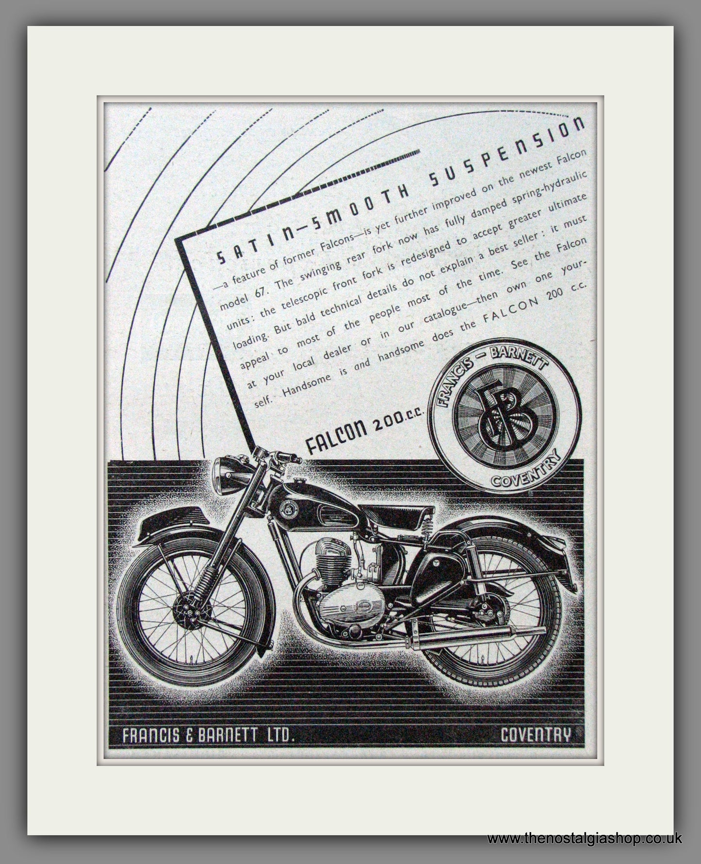Francis-Barnett Falcon 200cc Original Advert 1953 (ref AD340)
