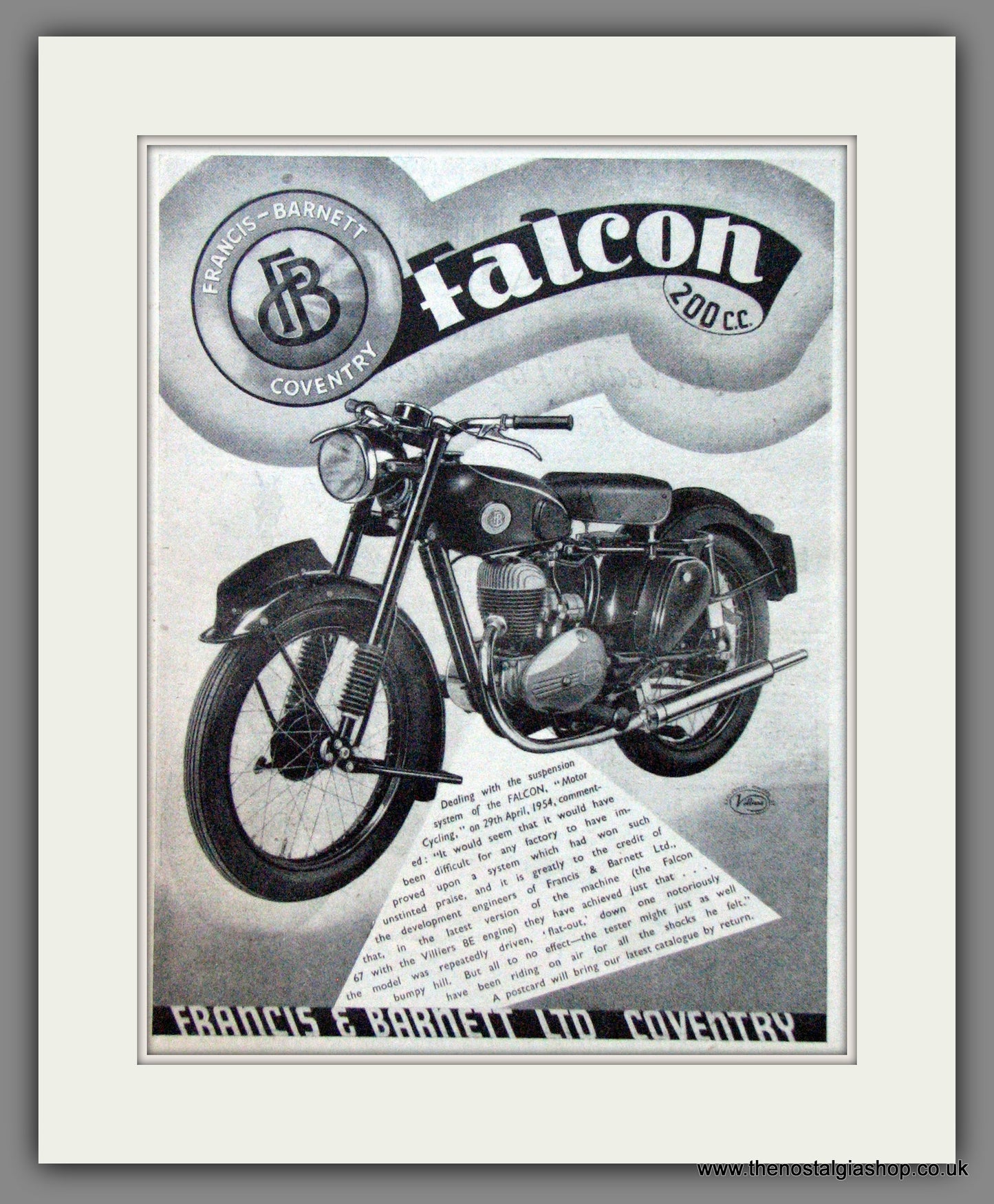 Francis-Barnett Falcon 200cc. Original Advert 1954 (ref AD52950)