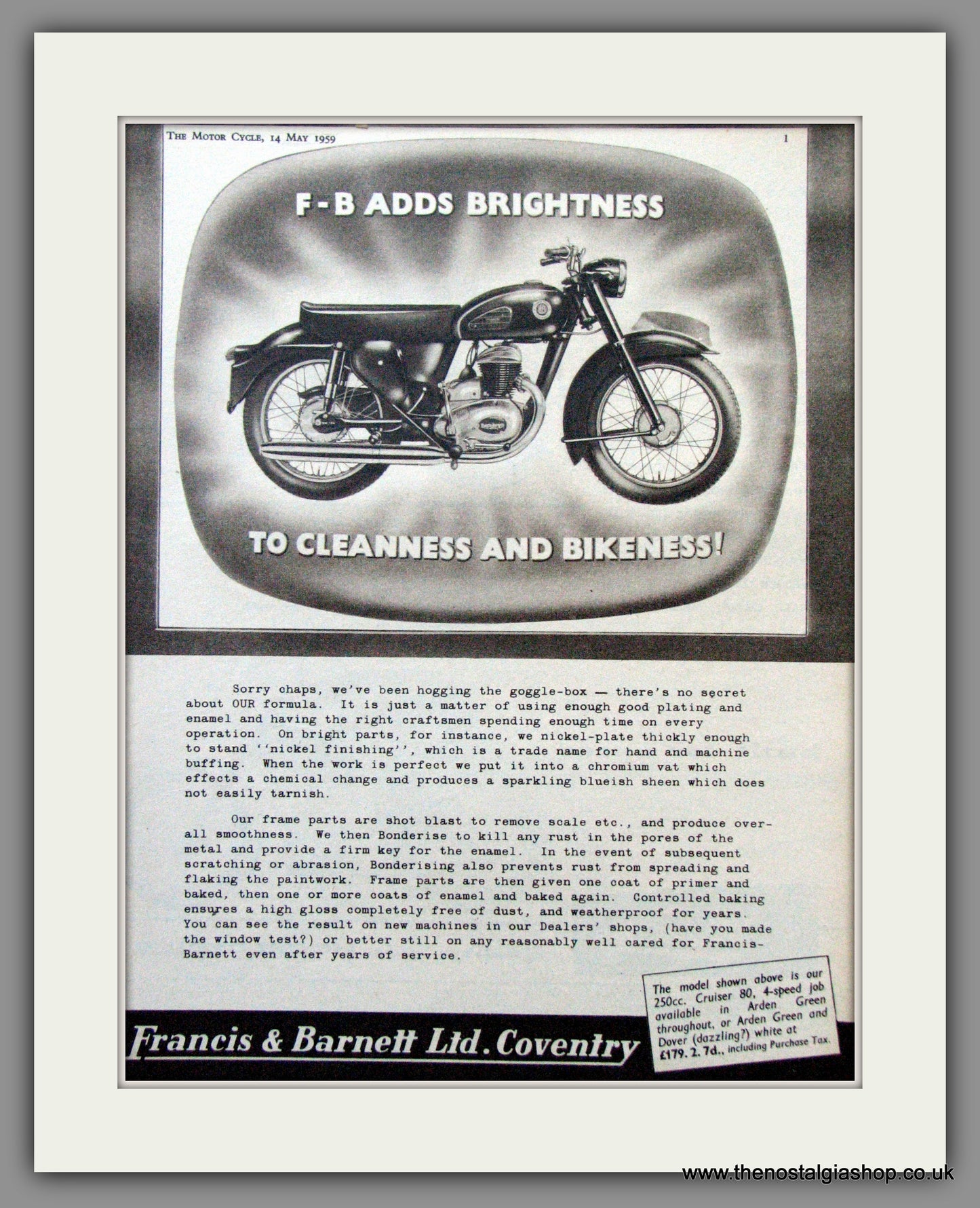 Francis-Barnett 250cc. Original Advert 1959 (ref AD53023)
