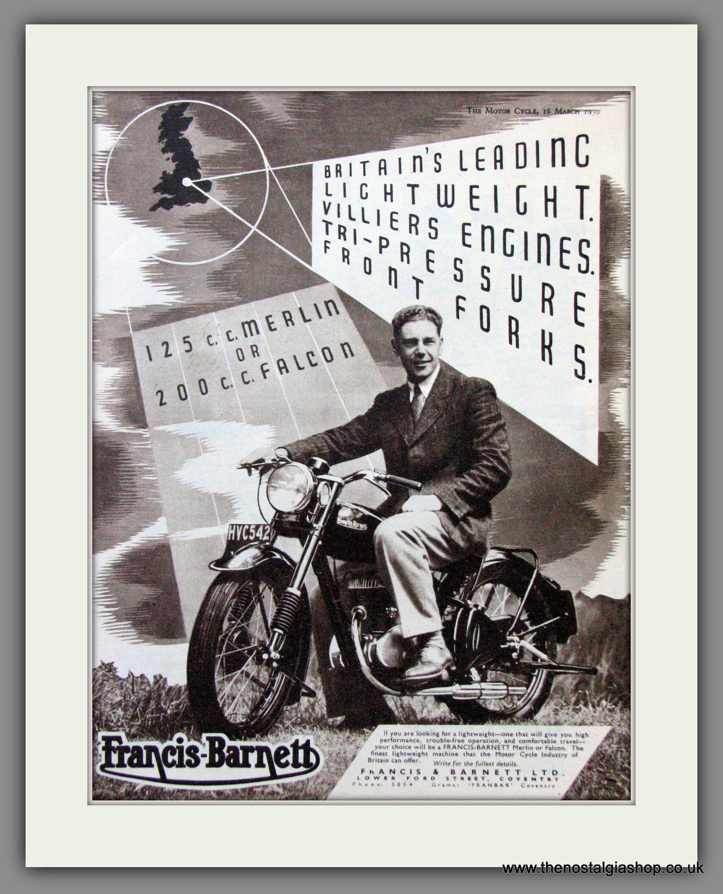Francis-Barnett. 125cc Merlin, 200cc Falcon. Original Advert 1950 (ref AD53060)