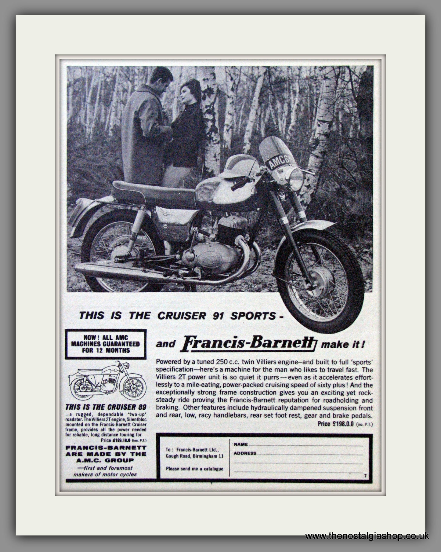 Francis-Barnett. Cruiser 89. 250cc. Original Advert 1963 (ref AD53070)