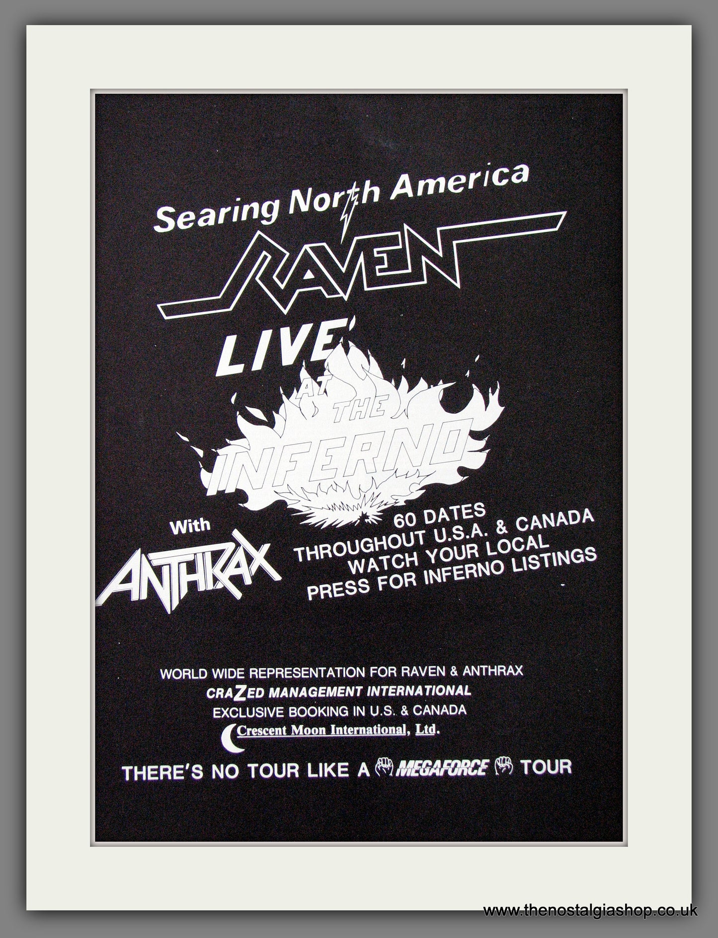 Raven. Live At The Inferno. US Tour with Anthrax. 1984 Original Advert (ref AD53812)