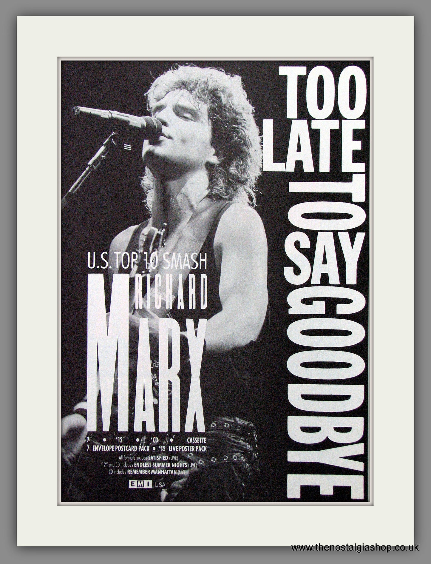 Richard Marx, Too Late To Say Goodbye. 1990 Original Advert (ref AD54500)