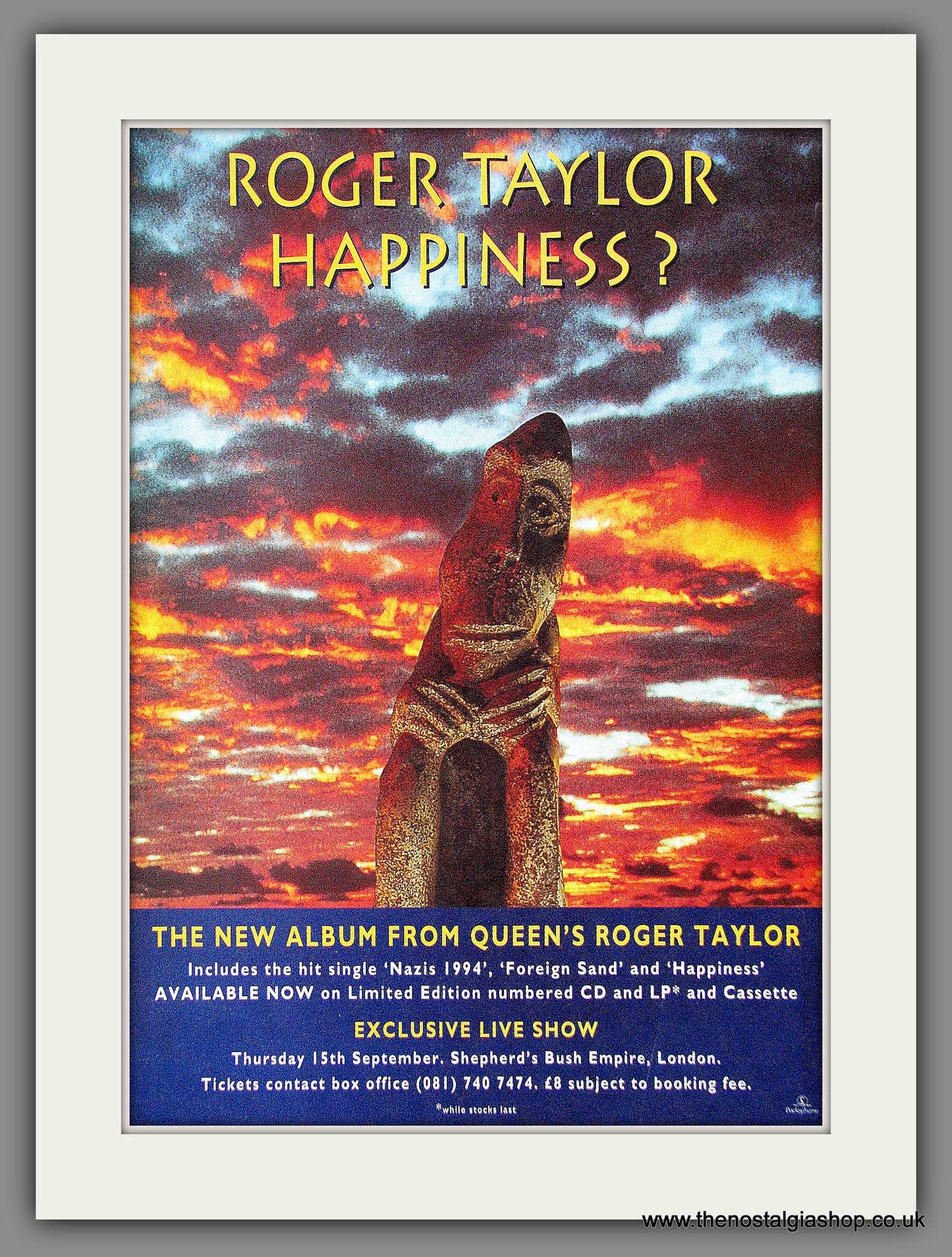 Roger Taylor, Happiness. 1994 Original Advert (ref AD54550)