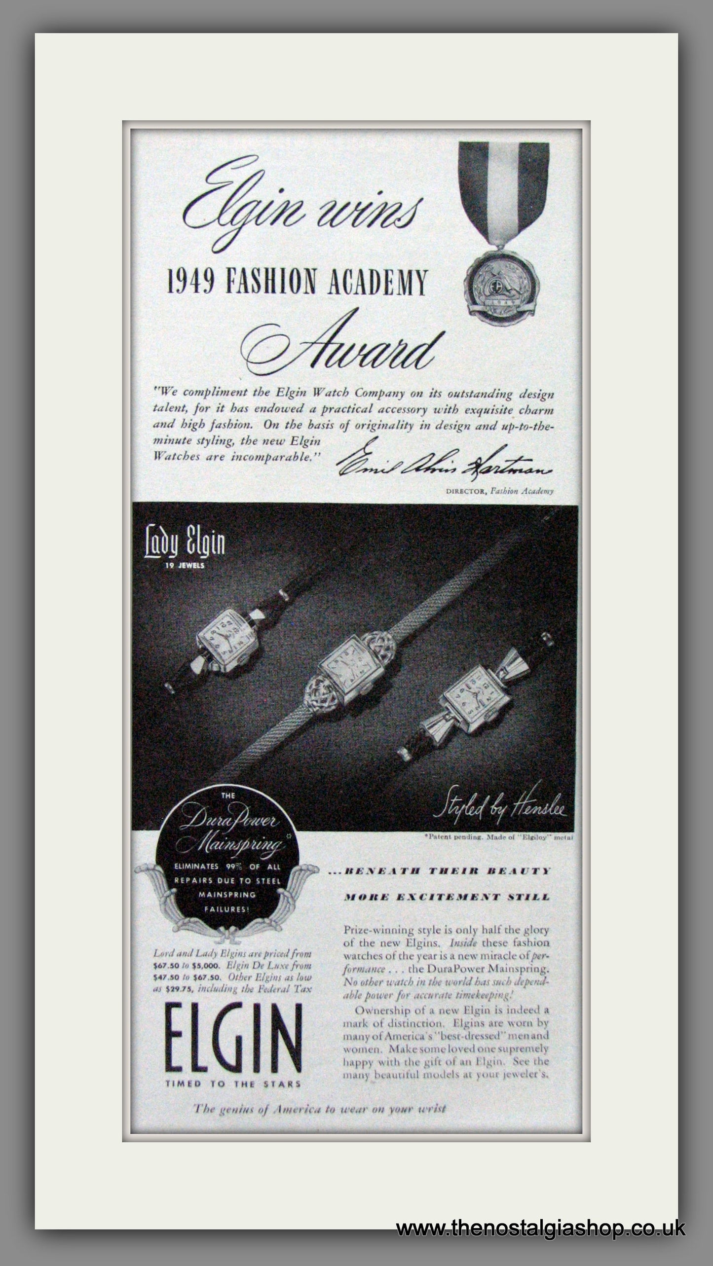 Elgin Watches. Lady Elgin Original American Advert 1949 (ref AD52991)