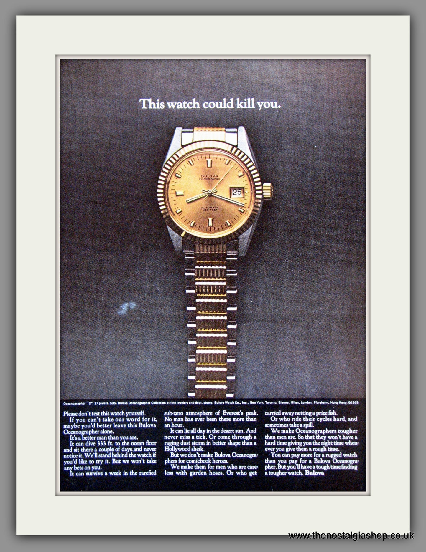 Bulova Oceanographer Watch. Original Advert 1969 (ref AD53361)