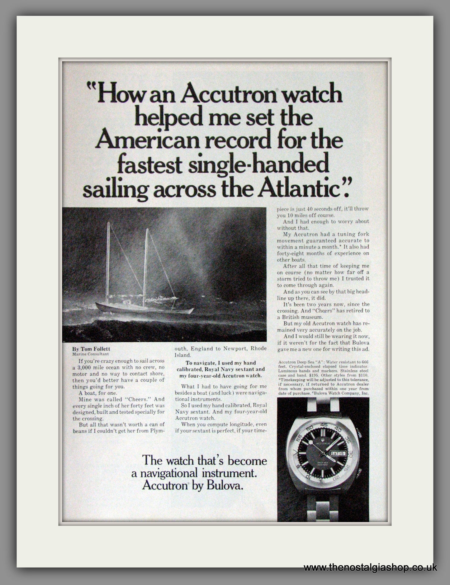 Bulova Accutron Deep Sea 'A' Watch. Original Advert 1971 (ref AD53362)