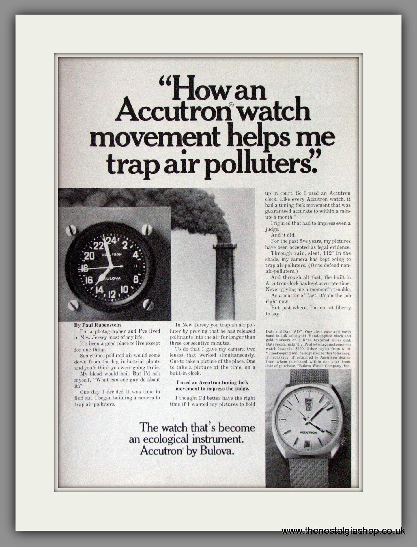 Bulova Accutron Day And Date Watch. Original Advert 1971 (ref AD53363)
