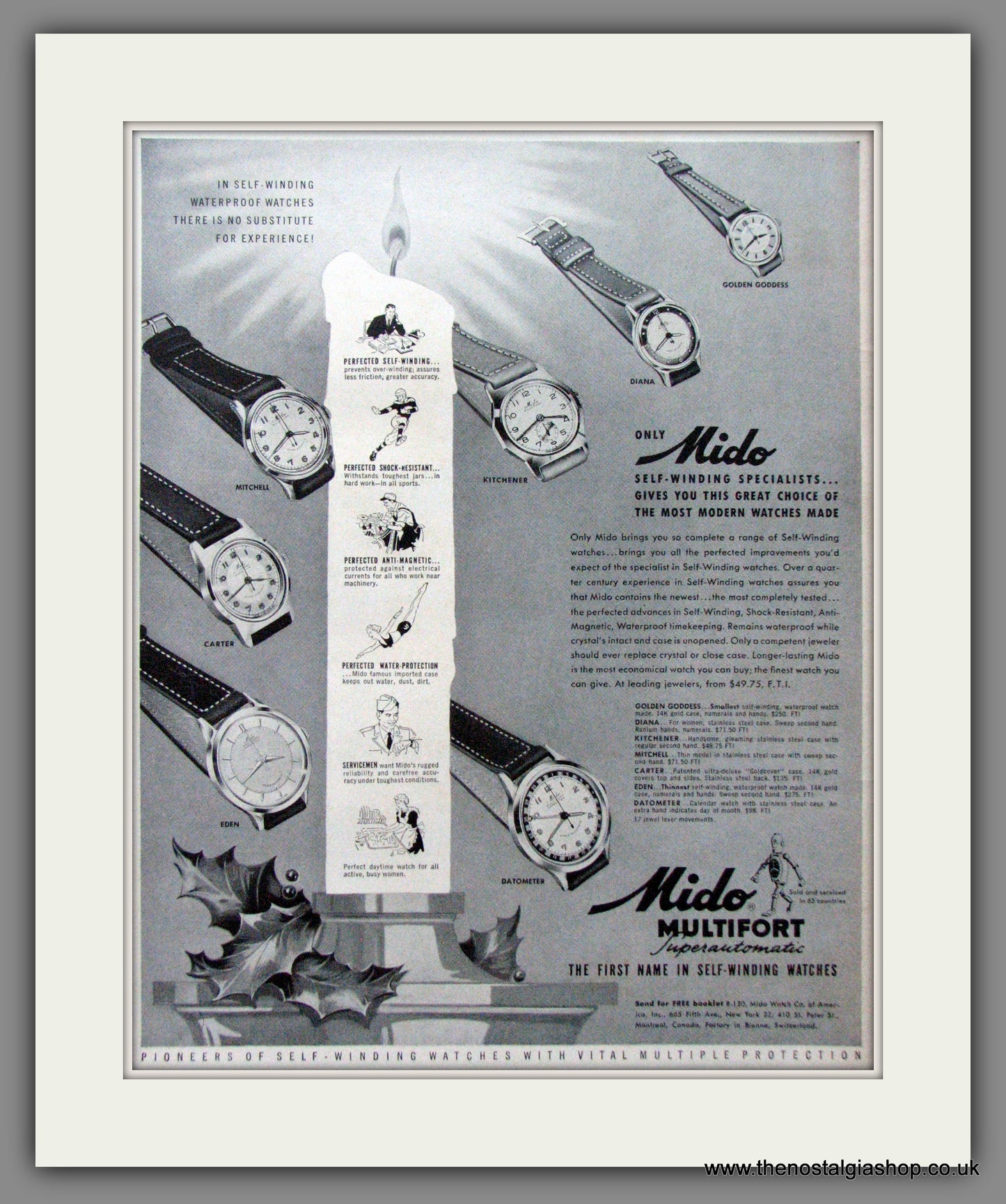 Mido. Self Winding Watches. Original Advert 1950 (ref AD11474)
