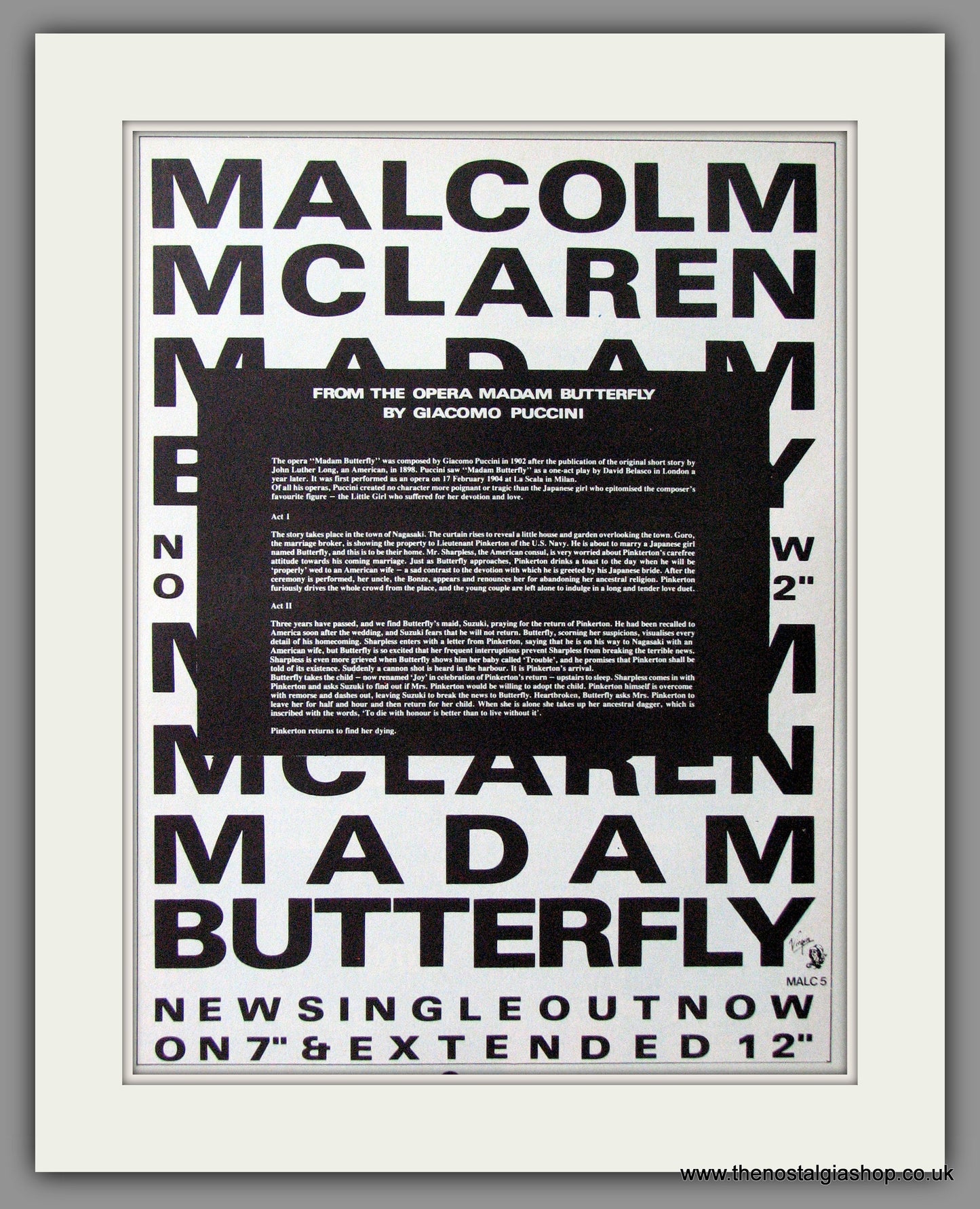 Malcolm Mclaren. Madam Butterfly. 1984 Large Original Advert (ref AD15160)