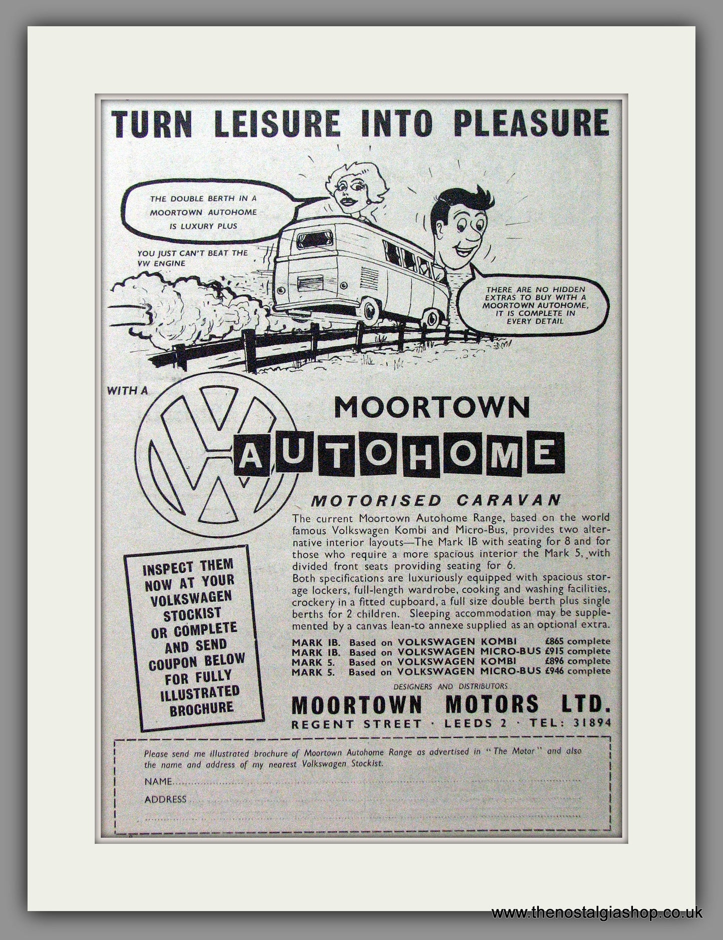 Volkswagen Motorised Caravans At Moortown Motors. 1962 Original Advert (ref AD53907)