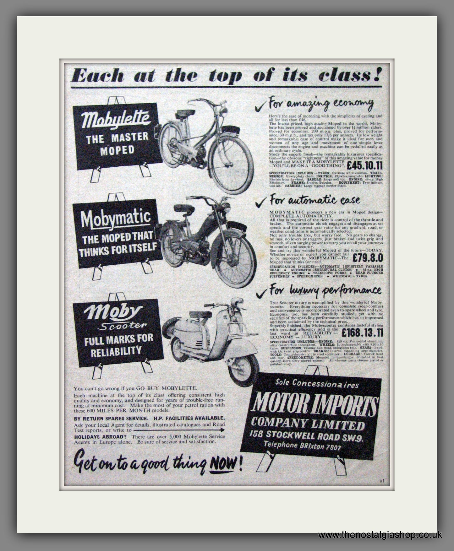 Moby Scooter. Original Advert 1957 (ref AD54245)