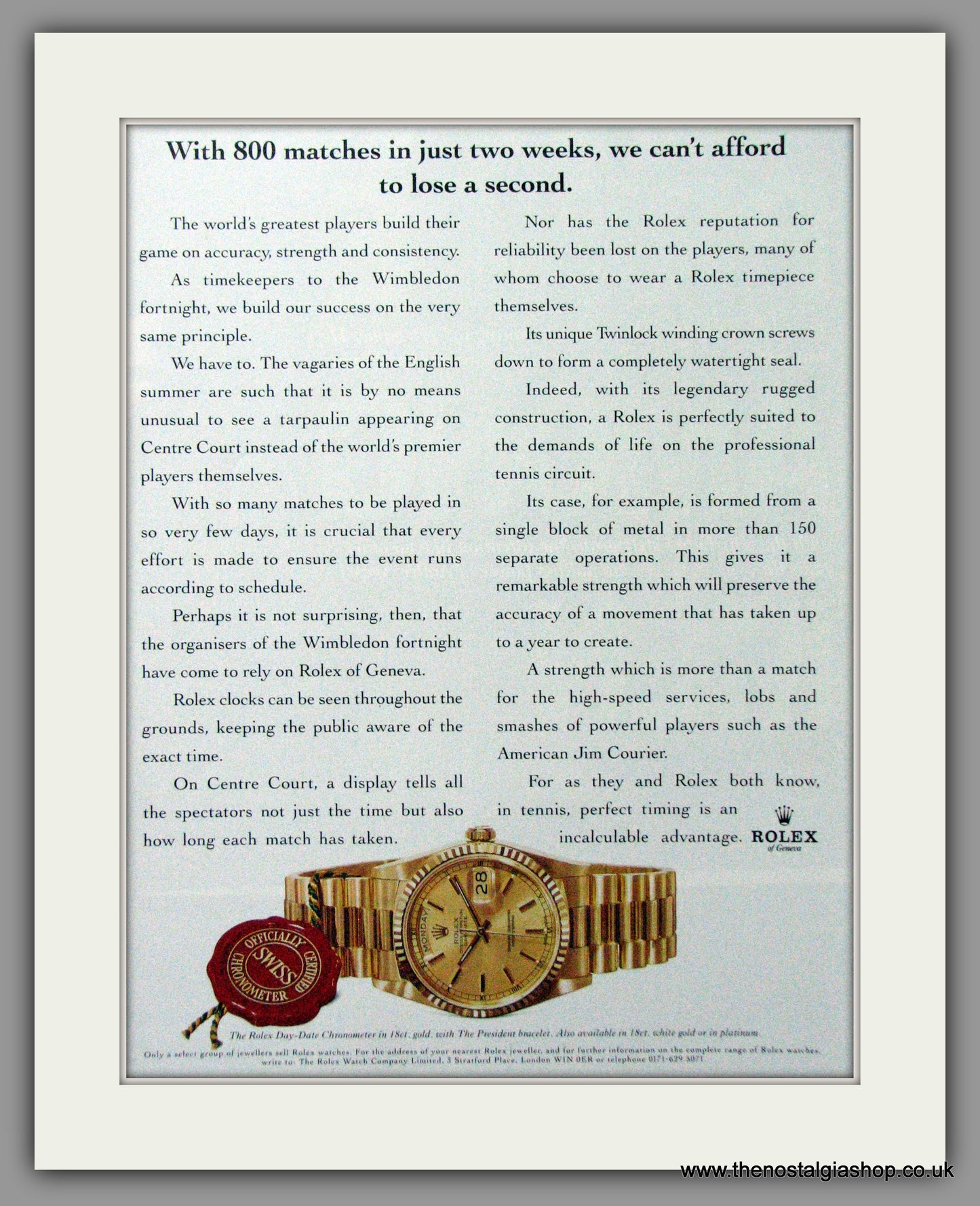 Rolex Day Date Chronometer. Original Advert 1995 (ref AD54397)