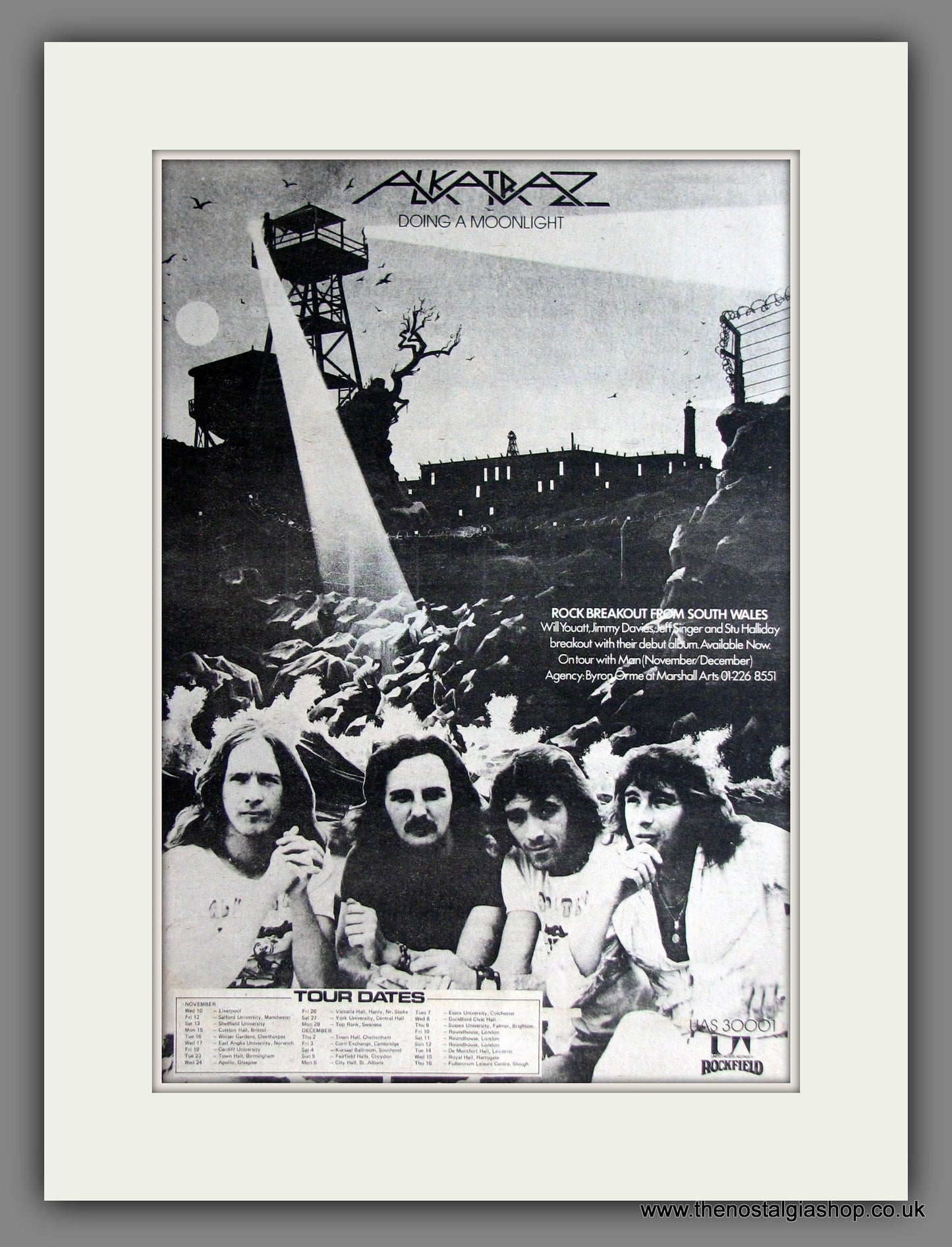 Alkatraz. Doing A Moonlight. UK Tour Dates. Original Advert 1976 (ref AD11494)