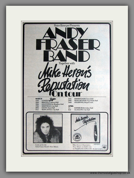 Andy Fraser Band. UK tour. Original Advert 1975 (ref AD11498)