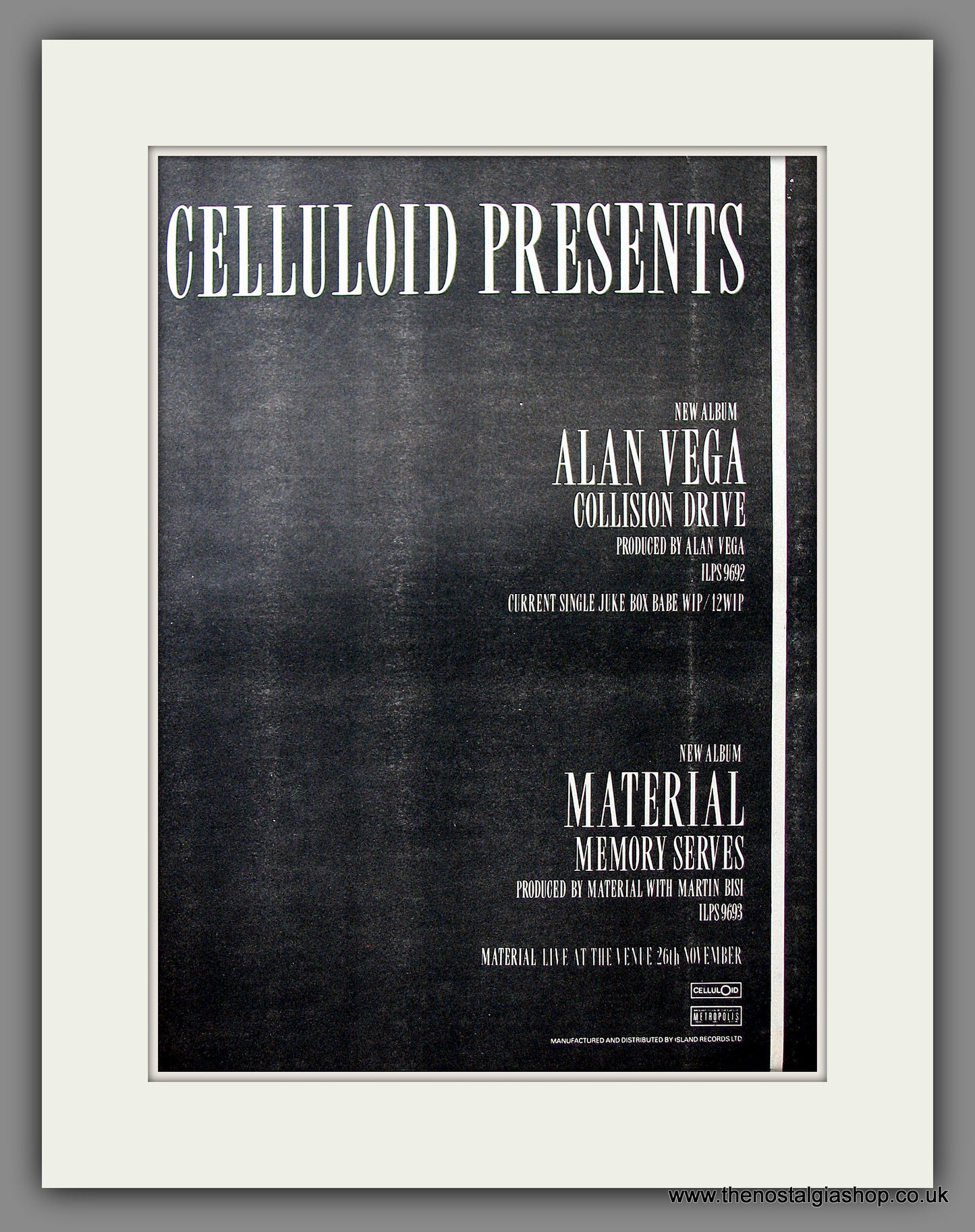 ALan Vega Collision Drive. Original Advert 1981 (ref AD11502)
