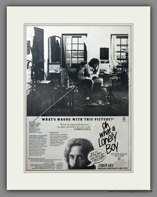 Andrew Gold. Oh What A Lonely Boy. Original Advert 1977 (ref AD11509)