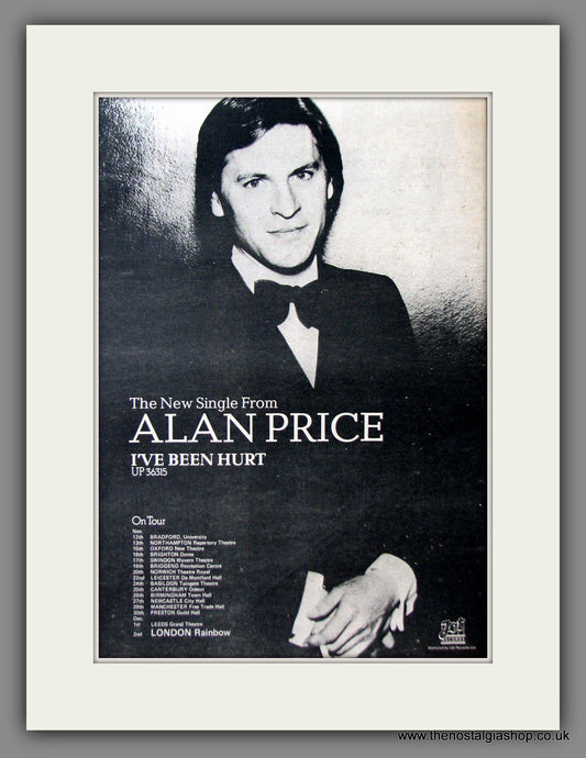 Alan Price. I've Been Hurt. UK Tour Dates. Original Advert 1977 (ref AD11529)