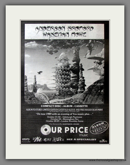 Anderson Bruford Wakeman Howe. On Tour. Original Advert 1989 (ref AD11575)