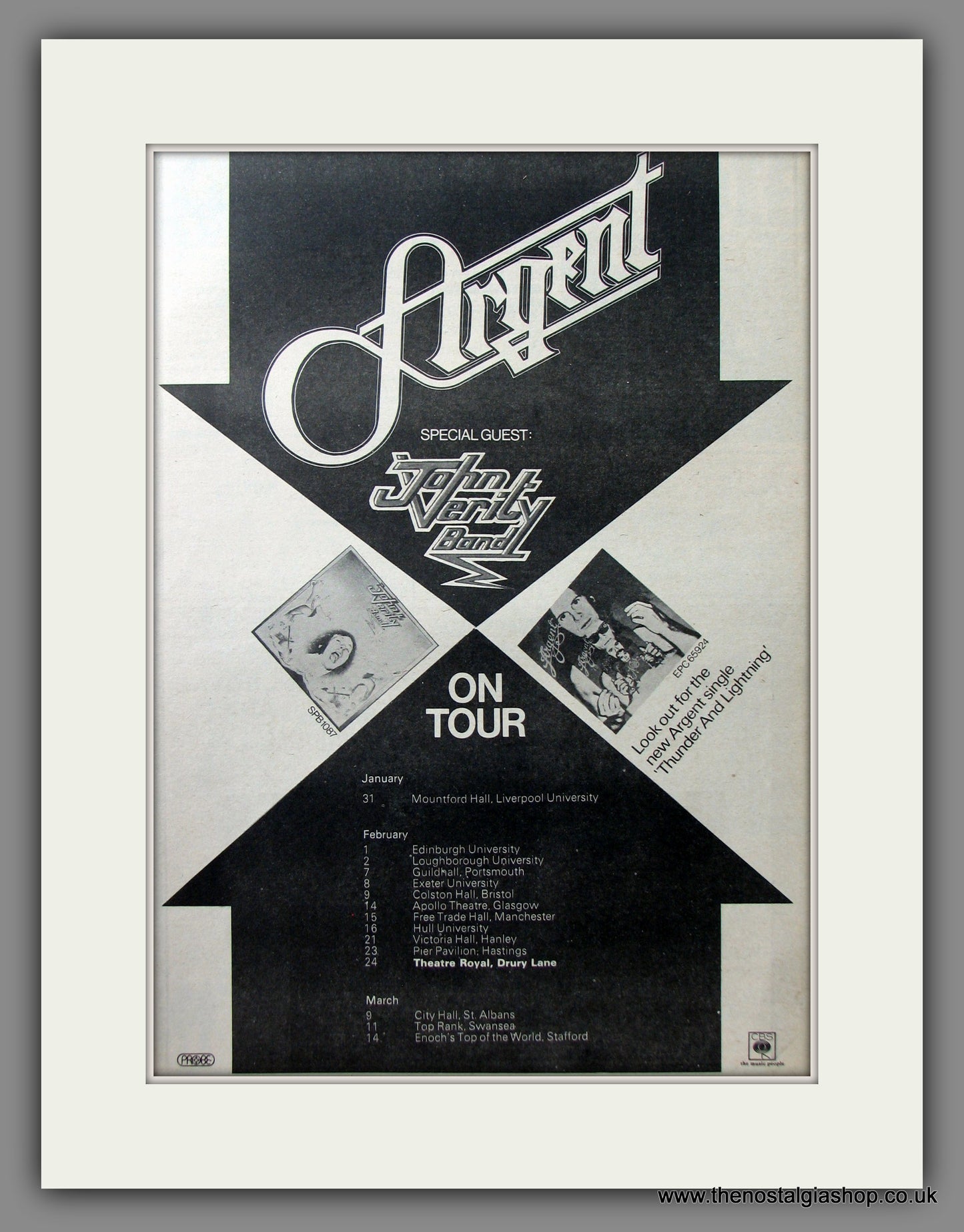 Argent. UK Tour with John Verity Band. Original Advert 1974 (ref AD11618)