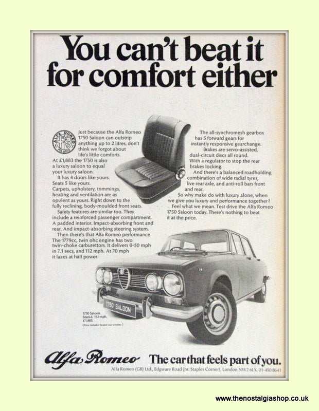 Alfa Romeo 1750 Saloon. Original Advert 1971 (ref AD50032)