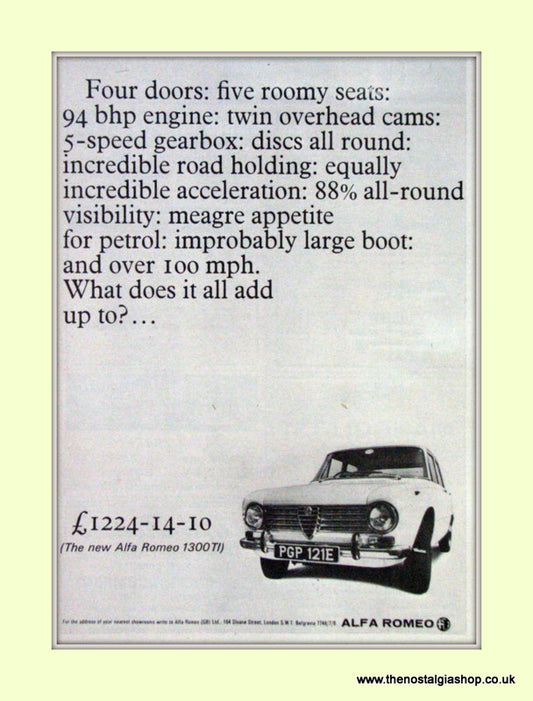 Alfa Romeo 1300 Ti. Original Advert 1967 (ref AD50035)