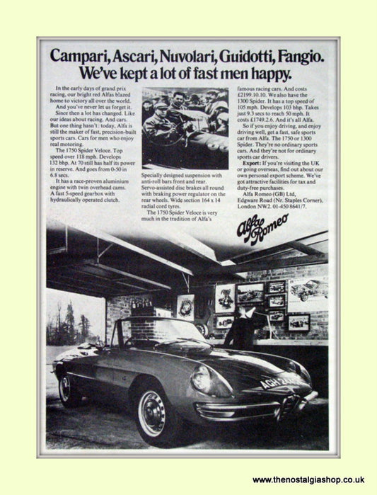 Alfa Romeo 1750 Spider Veloce. Original Advert 1969 (ref AD50041)