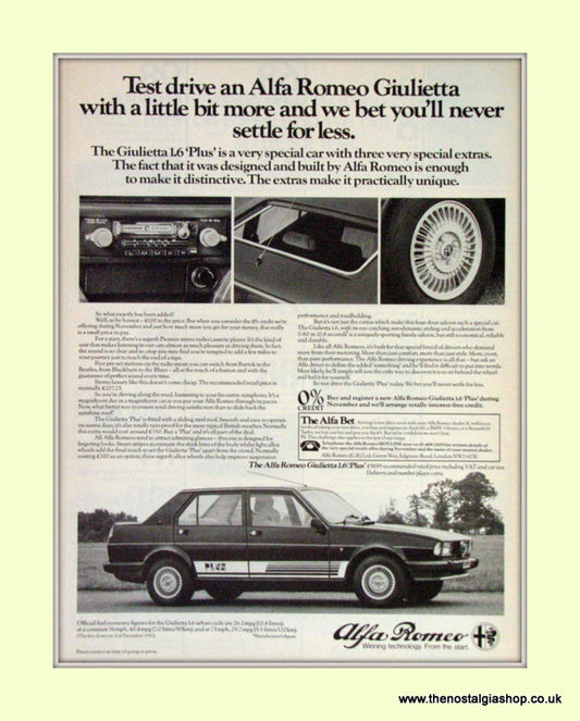 Alfa Romeo. Giulietta. Original Advert 1981 (ref AD50047)