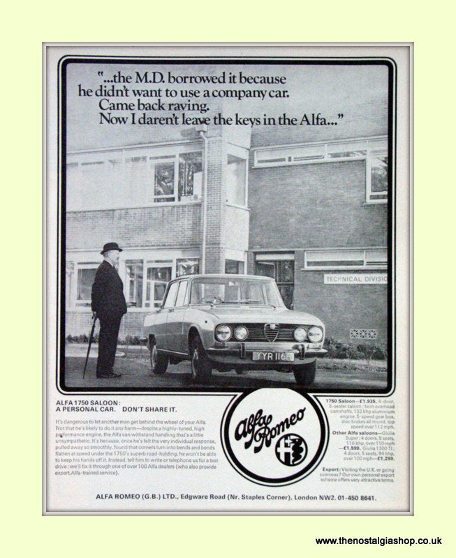 Alfa Romeo 1750 GT Veloce and Saloon. Set of 3 Original Adverts 1970 (ref AD50064)