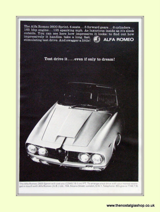 Alfa Romeo 2600 Sprint. Original Advert 1965 (ref AD50066)