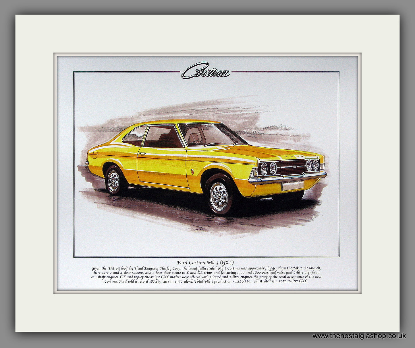 Ford Cortina MkIII GXL. Mounted Print.