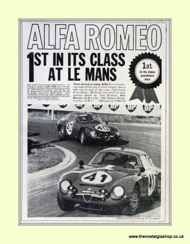 Alfa Romeo Giulia TZ wins at Le Mans. Original Advert 1964 (ref AD50098)