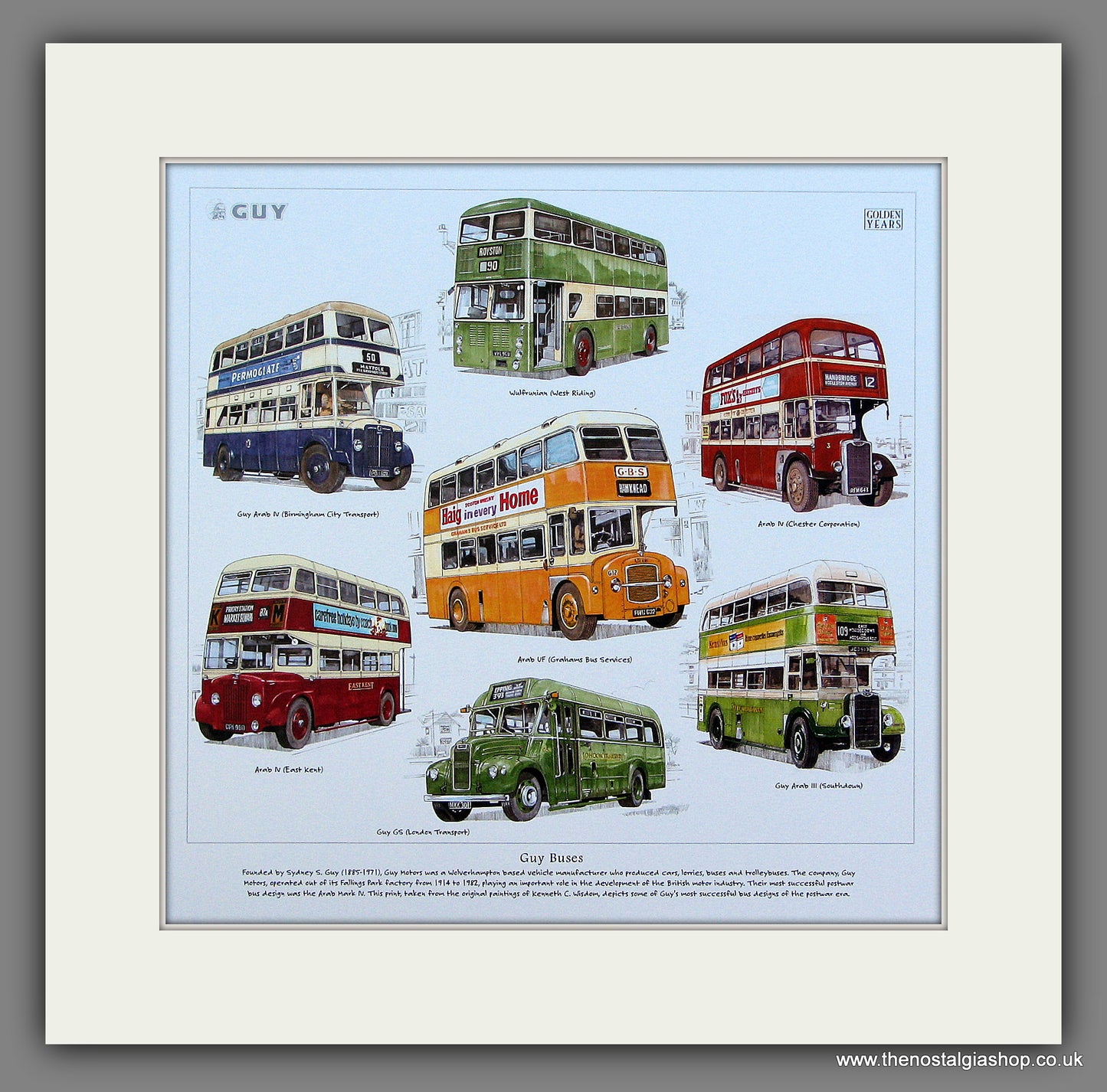 Buses. Guy Buses. Mounted Print.